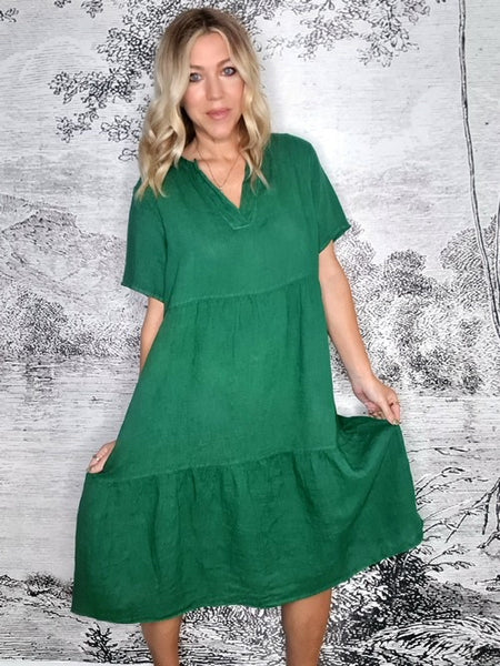 Helga May Leaf Green Plain Overlap V-Neck Midi Maxi Dress