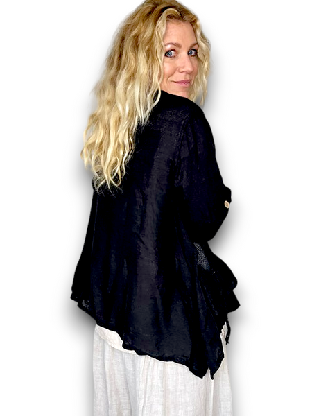 Helga May Black Plain Sequin Pocket Linen Jacket