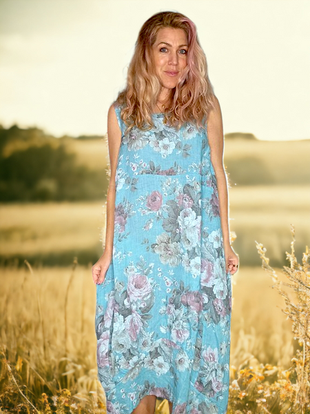 Helga May Light turquoise Scarlett Rose Maxi Tank Dress