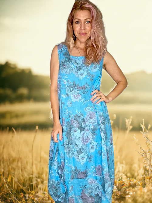 Helga May Turquoise Scarlett Rose Maxi Tank Dress
