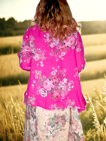 Helga May Hot Pink High Tea Sequin Pocket Linen Jacke