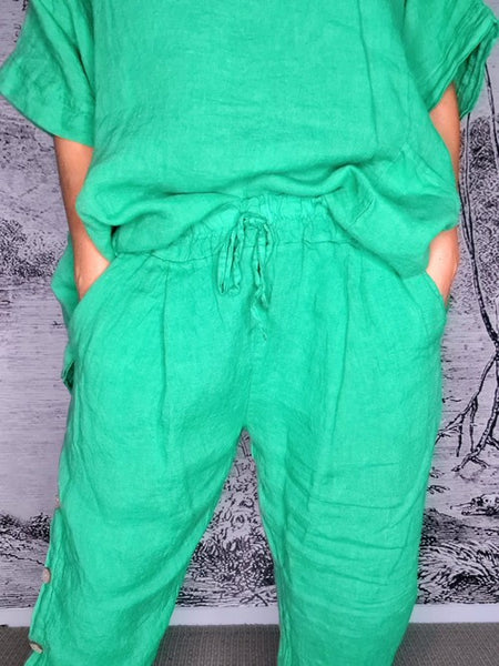 Helga May Green Multi Button Linen Pants