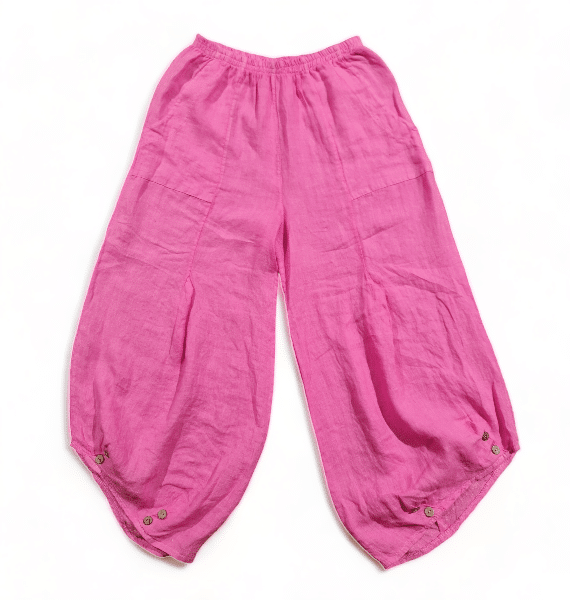 Helga May Hot Pink Plain Mini Button Linen Pants