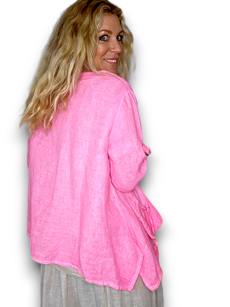 Helga May Neon Pink Plain Sequin Pocket Linen Jacket