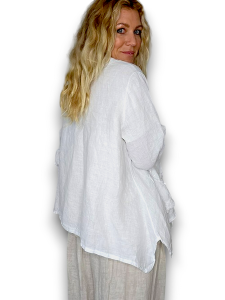 Helga May White Plain Sequin Pocket Linen Jacket