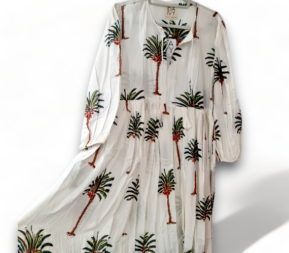 IDA IVY Pouf Sleeve Dress - Palm White (Helga May’s new sister brand)
