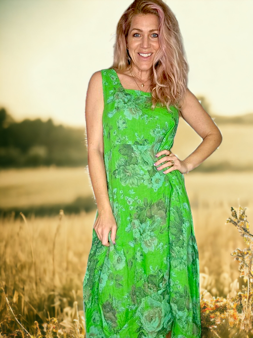 Helga May Fresh Green Scarlett Rose Maxi Tank Dress