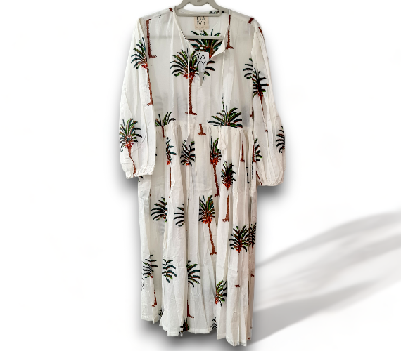 IDA IVY Pouf Sleeve Dress - Palm White (Helga May’s new sister brand)