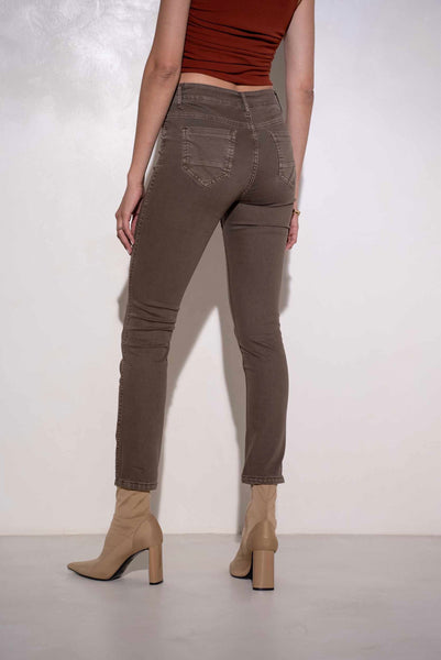 Reversible Stretch Denim Jeans Taupe/Animal Print