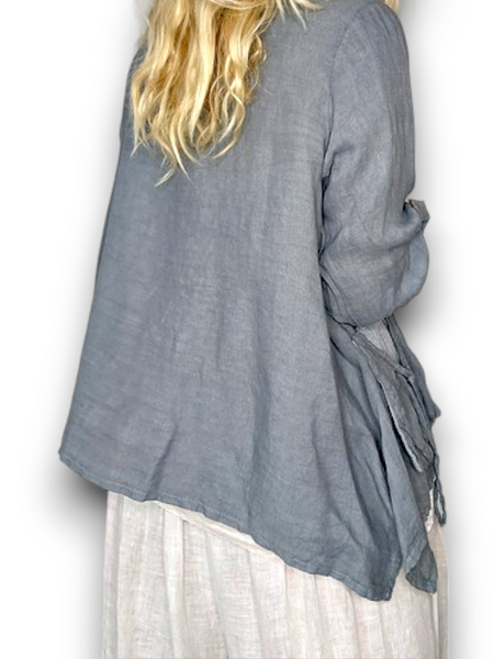 Helga May Grey Plain Sequin Pocket Linen Jacket