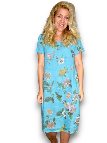 Helga May Light Turquoise Multi Floral Jungle Dress