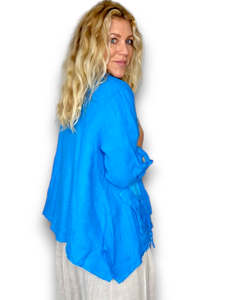 Helga May Dark Turquoise Plain Sequin Pocket Linen Jacket