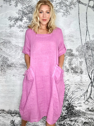 Helga May Berry Pink Plain Button Sleeve Maxi Dress