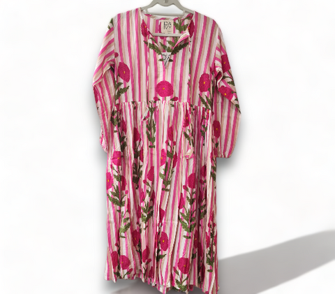 IDA IVY Pouf Sleeve Dress - Pink Dahlia Stripe (Helga May’s new sister brand)