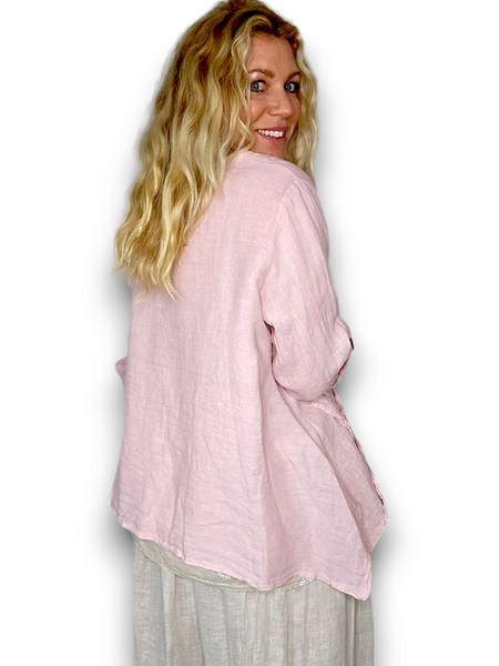 Helga May Baby Pink Plain Sequin Pocket Linen Jacket