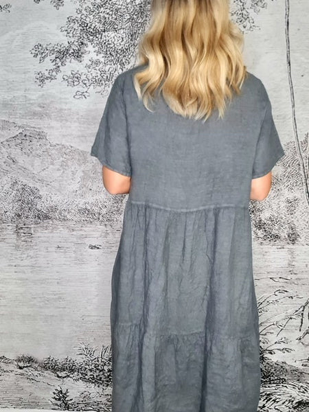 Helga May Grey Plain Overlap V-Neck Midi Maxi Dress