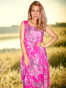 Helga May Hot Pink Scarlett Rose Maxi Tank Dress