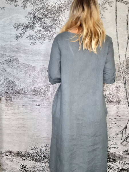 Helga May Grey Plain Soft V-Neck Midi Maxi Dress