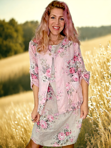 Helga May Baby Pink High Tea Sequin Pocket Linen Jacket