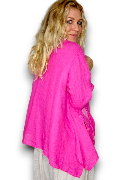 Helga May Hot Pink Plain Sequin Pocket Linen Jacket