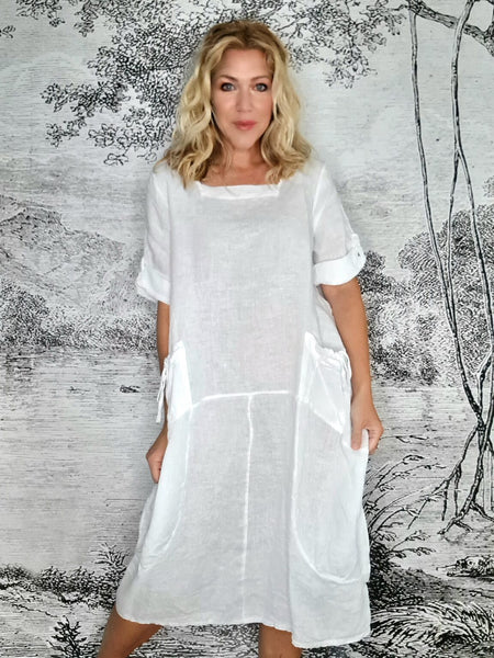 Helga May White Plain Button Sleeve Maxi Dress