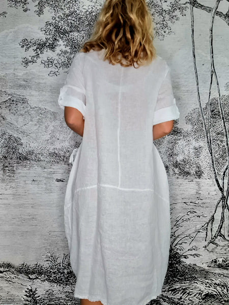 Helga May White Plain Button Sleeve Maxi Dress