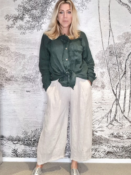 Helga May Beige Windmill Plain Linen Pants