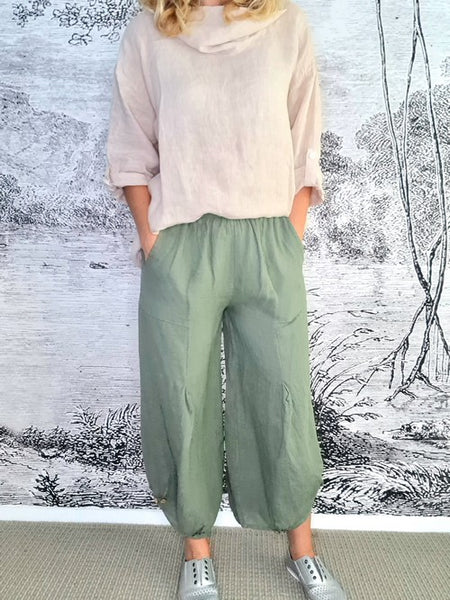 Helga May Forest Plain Mini Button Linen Pants