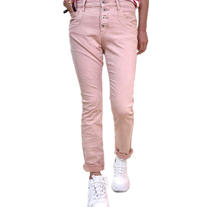 Pink High Waisted Stretch Cotton Denim Jeans