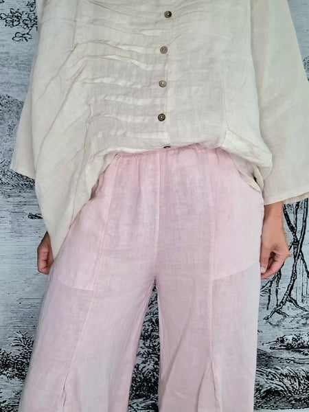 Helga May Pink Plain Mini Button Linen Pants