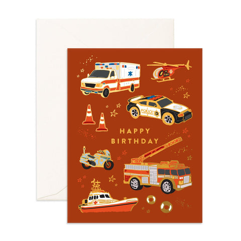 Fox & Fallow Happy Birthday Emergency Vehicles Greeting Card