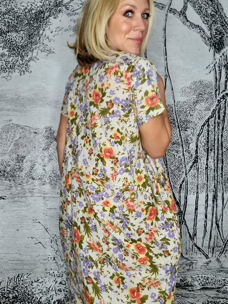 Helga May Beige Multi Rose Jungle Dress