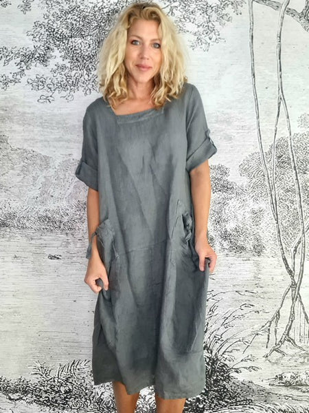 Helga May Grey Plain Button Sleeve Maxi Dress