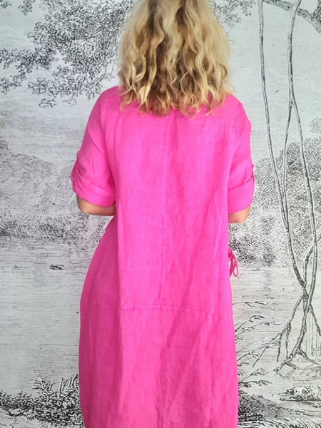 Helga May Hot Pink Plain Button Sleeve Maxi Dress