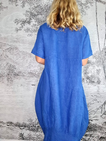 Helga May Cobalt Blue Plain Mid Sleeve Maxi Dress