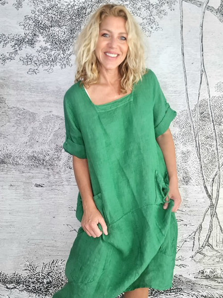 Helga May Leaf Green Plain Button Sleeve Maxi Dress