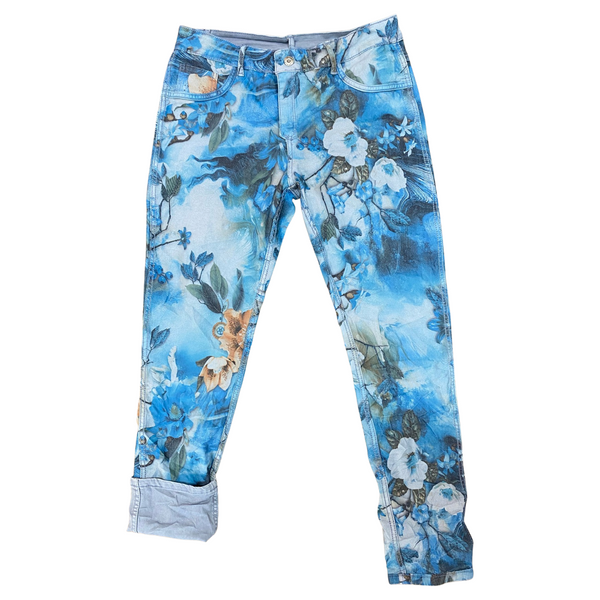 Reversible Stretch Denim Jeans Blue/Blue Flower