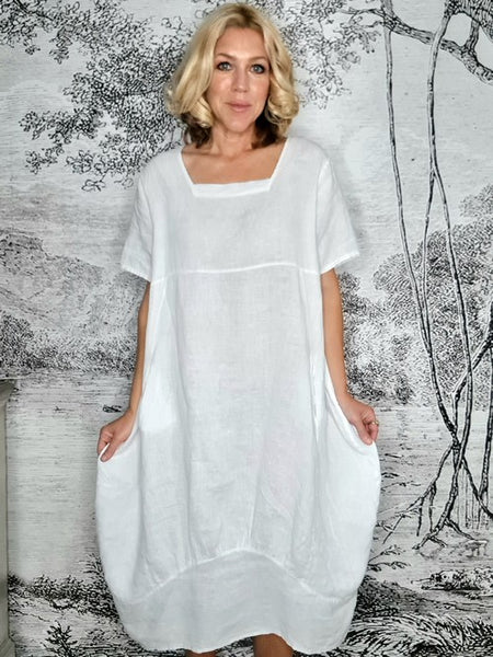 Helga May White Plain Mid Sleeve Maxi Dress