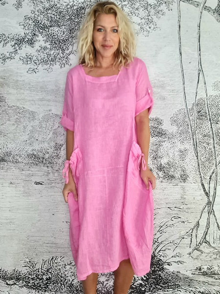 Helga May Bubblegum Pink Plain Button Sleeve Maxi Dress